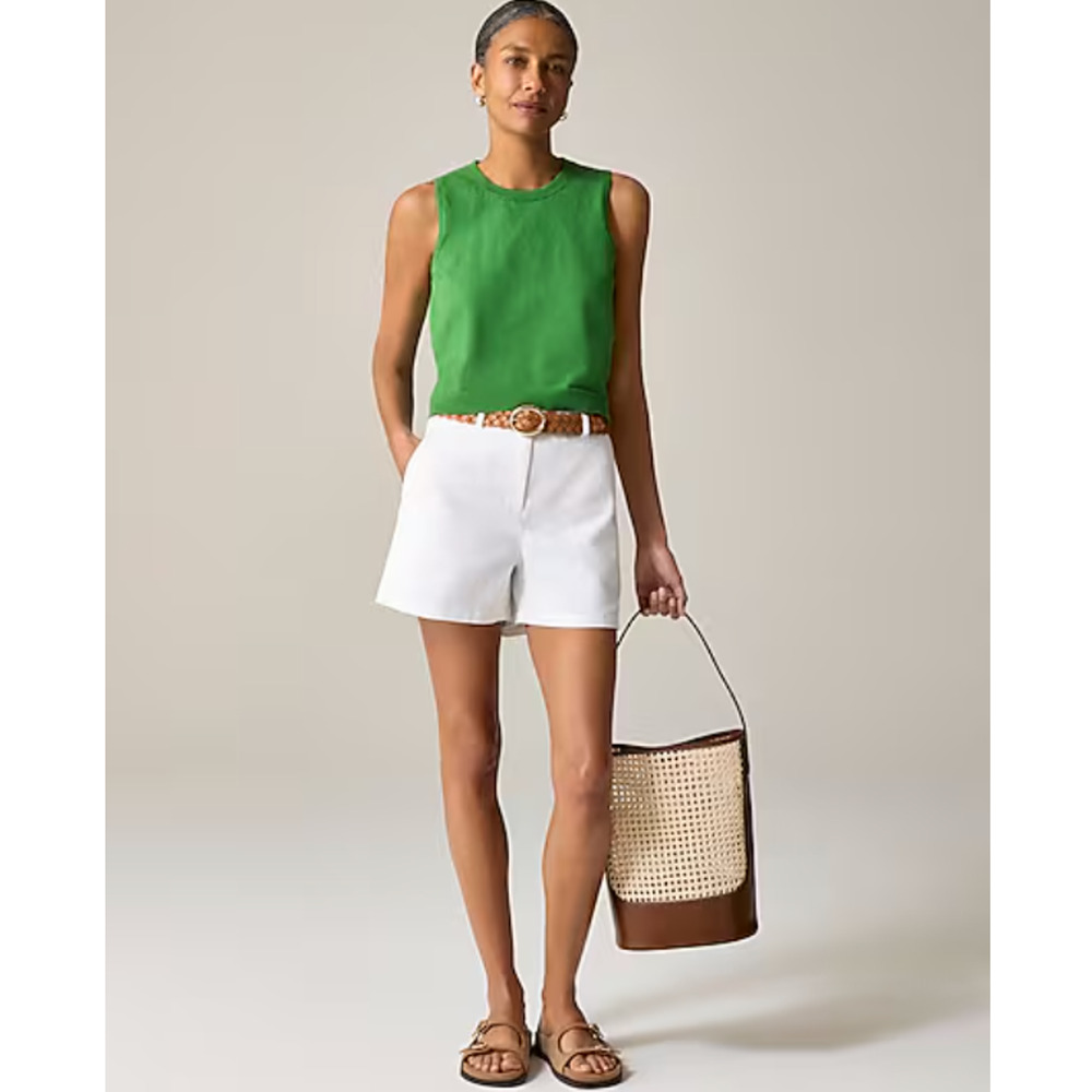 J. Crew Green Sleeveless Top with White Shorts